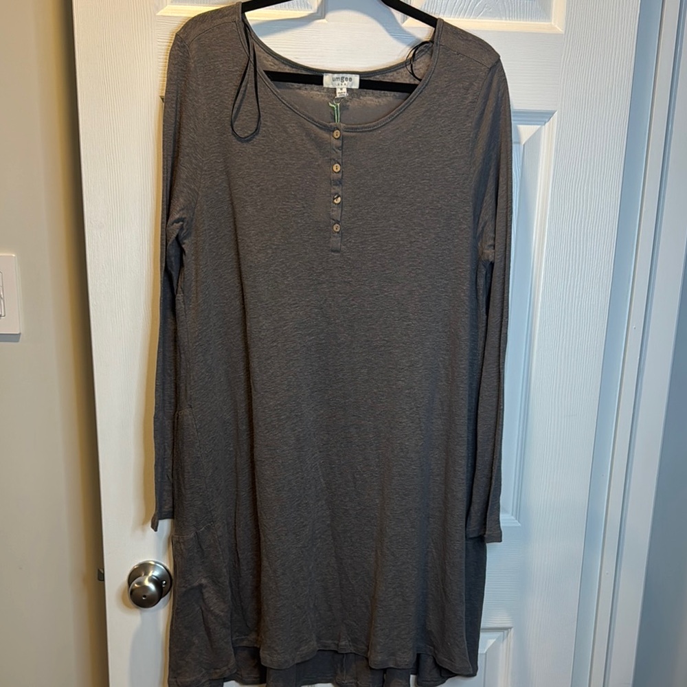 Umgee Gray Polo Collar Relaxed Tunic